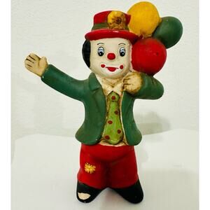 Vintage Classic Clown With Balloons Ceramic Figurine Red Yellow Green